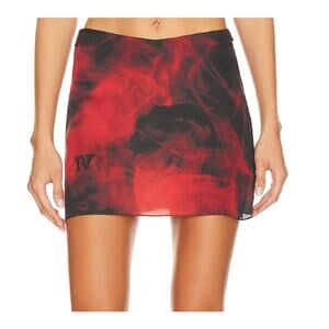 Hardware LDN Red Satin Mini Skirt Black Smoke SMALL USA Logo Designer $324 NEW